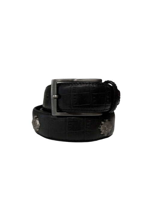 BLACK CROCODILE LEATHER BELT