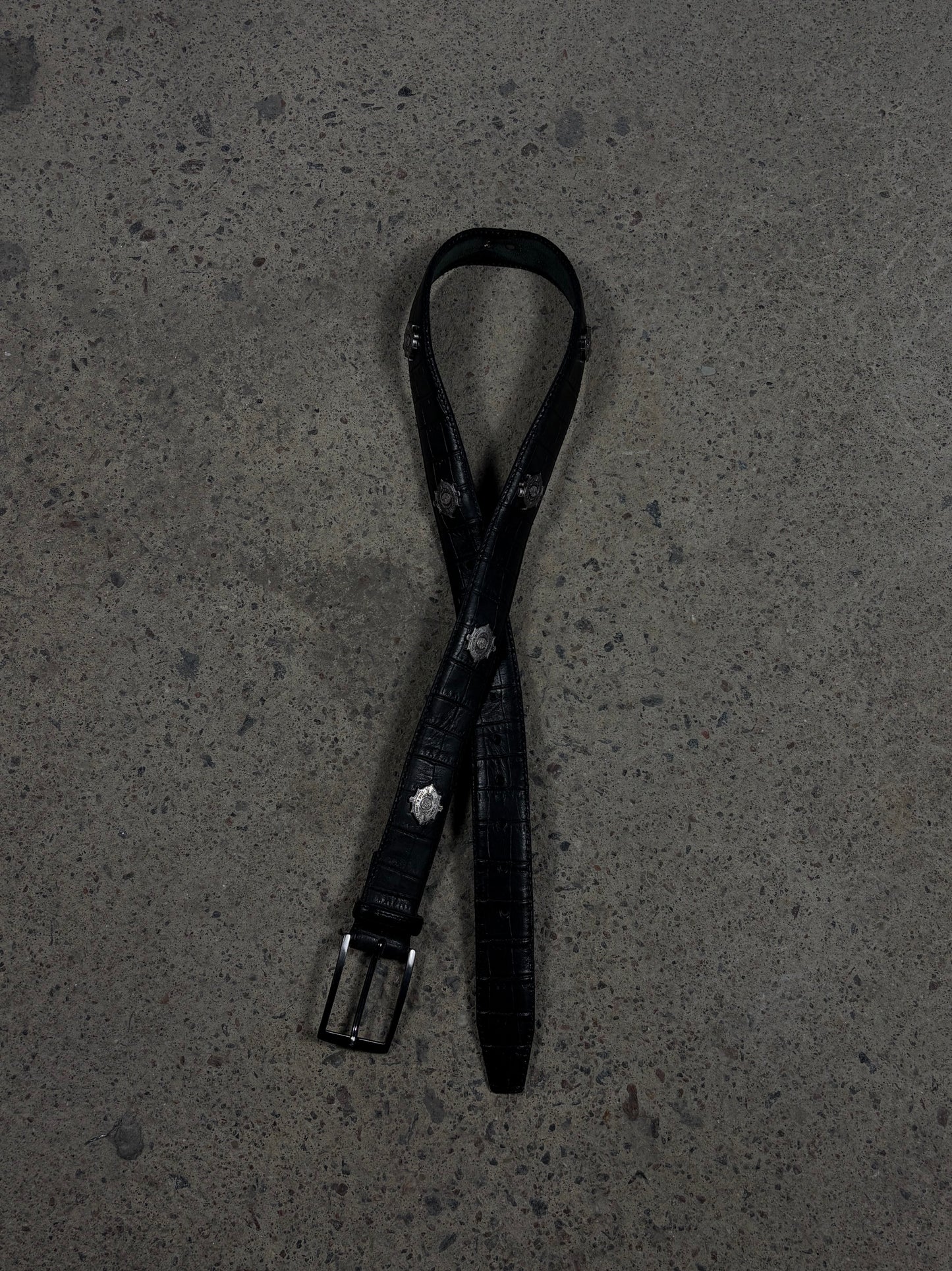 BLACK CROCODILE LEATHER BELT